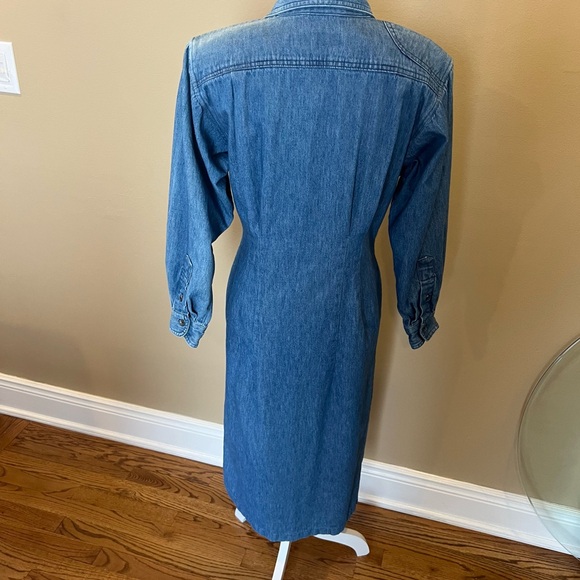 Ralph Lauren Women’s Denim Dress Size 10 VINTAGE Button Front Shoulder Pads 80’s - Picture 2 of 15